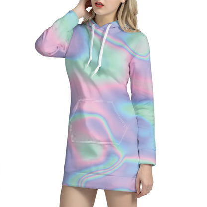 Holographic Waves Print Hoodie Dress