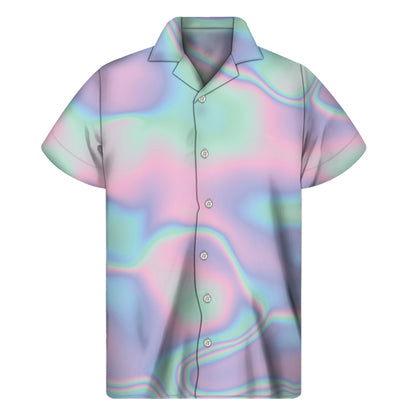 Holographic Waves Print Men's Short Sleeve Shirt