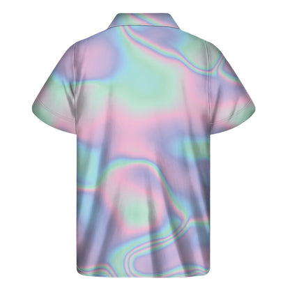 Holographic Waves Print Men's Short Sleeve Shirt