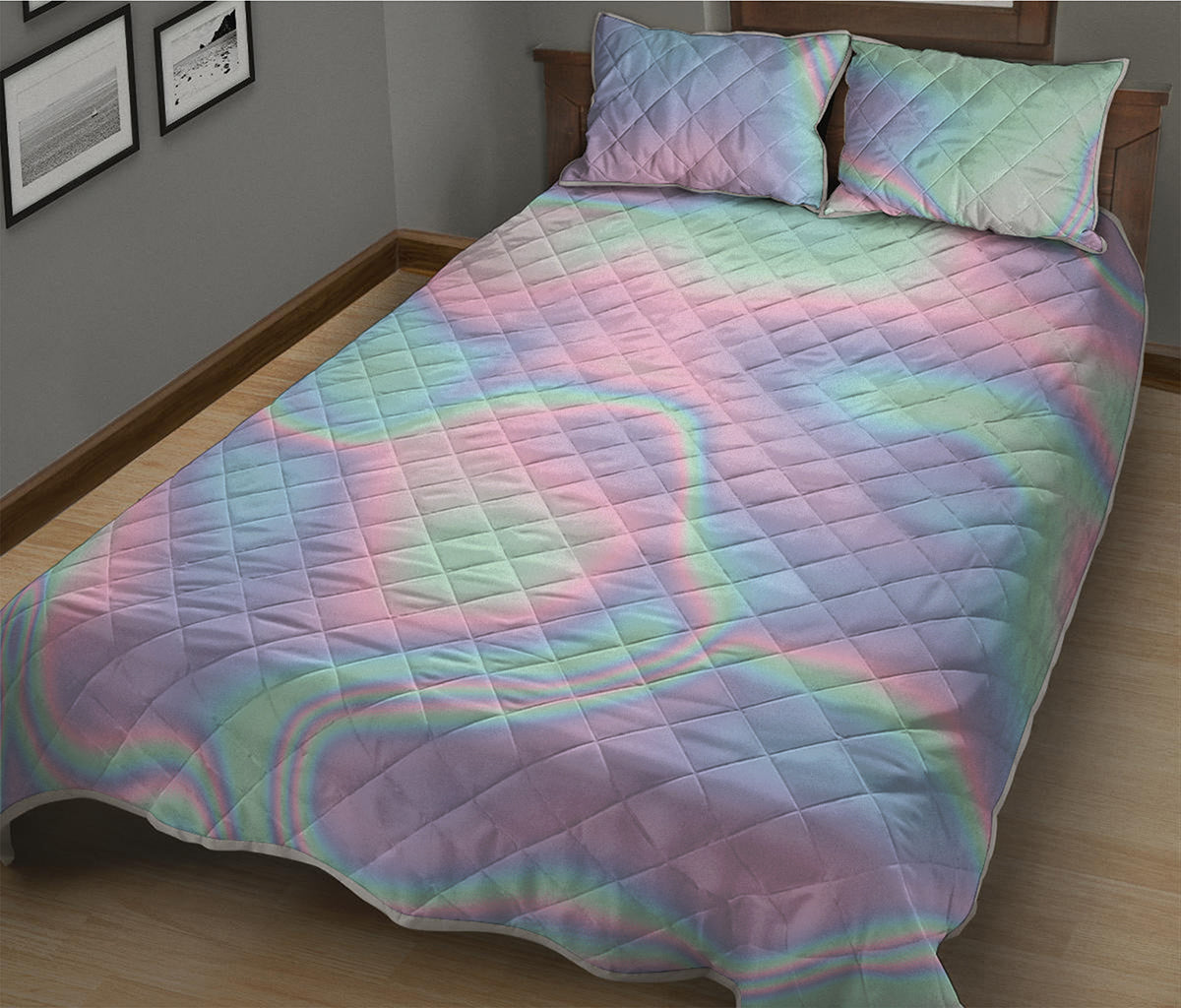 Holographic Waves Print Quilt Bed Set