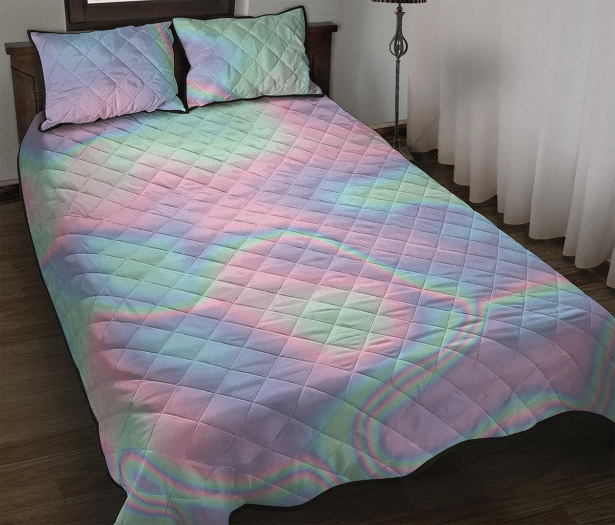 Holographic Waves Print Quilt Bed Set