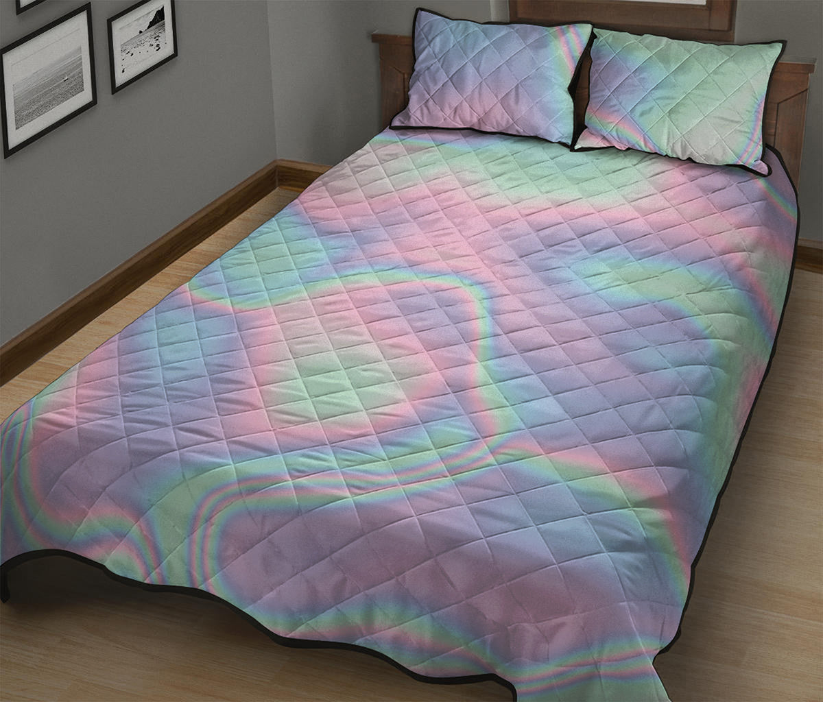 Holographic Waves Print Quilt Bed Set