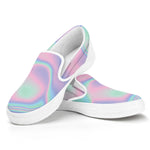 Holographic Waves Print White Slip On Shoes