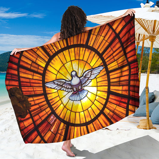 Holy Spirit Dove Stained Glass Print Beach Sarong Wrap