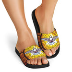 Holy Spirit Dove Stained Glass Print Black Slide Sandals