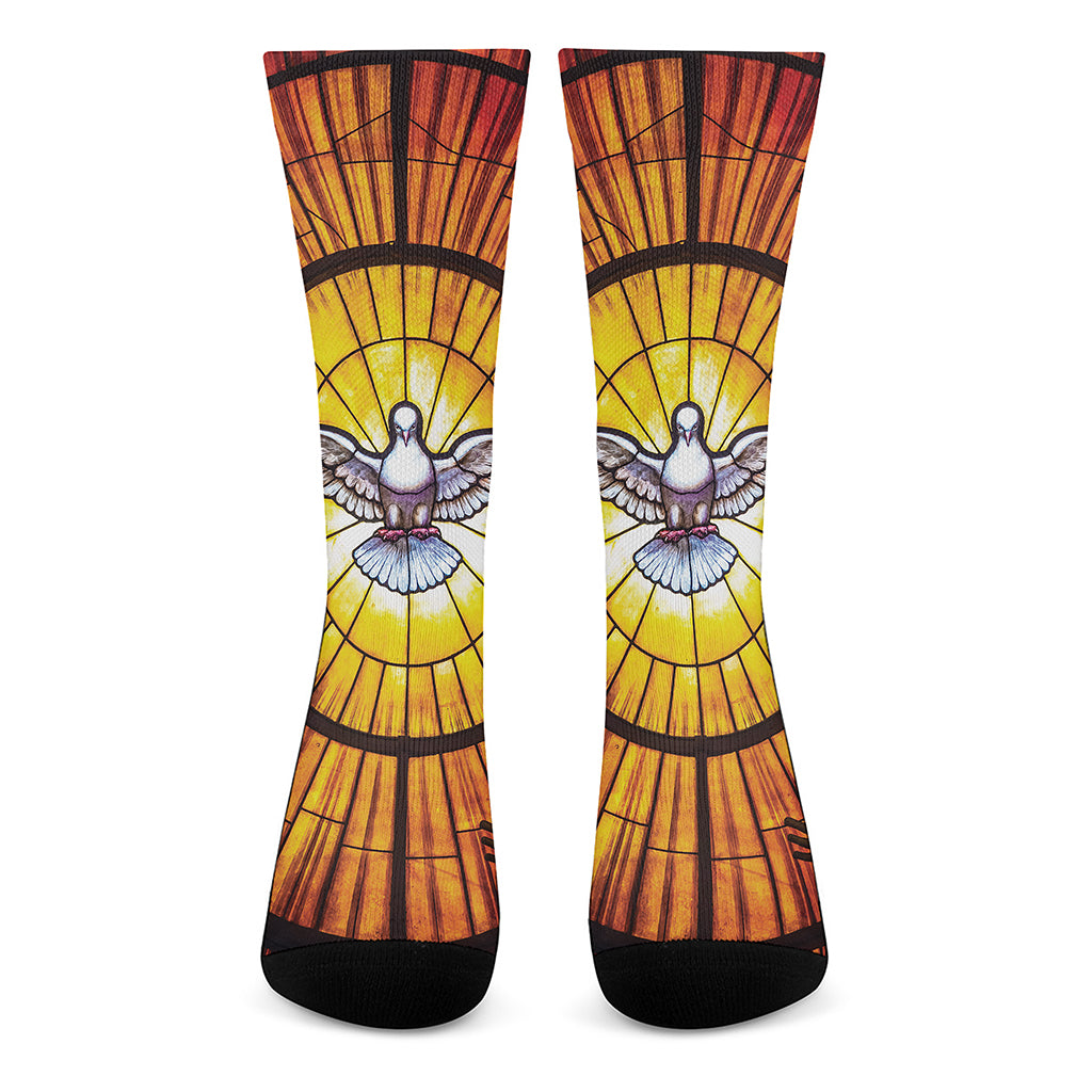 Holy Spirit Dove Stained Glass Print Crew Socks