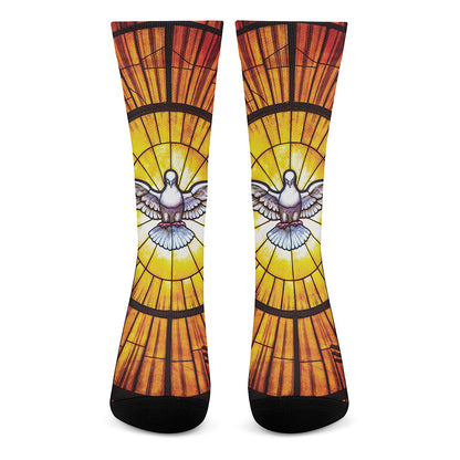 Holy Spirit Dove Stained Glass Print Crew Socks