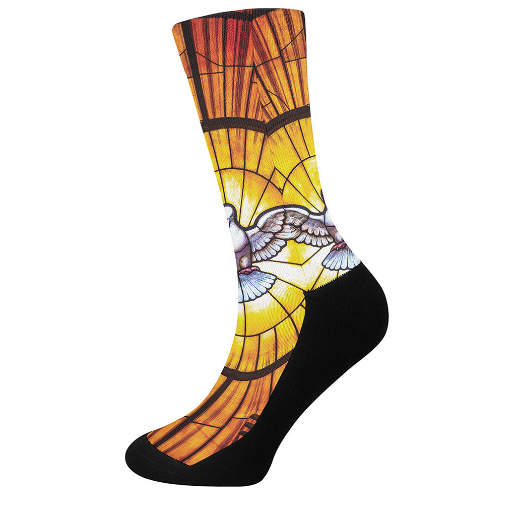 Holy Spirit Dove Stained Glass Print Crew Socks