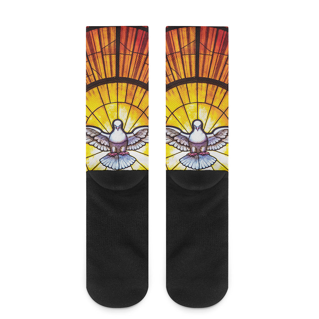 Holy Spirit Dove Stained Glass Print Crew Socks