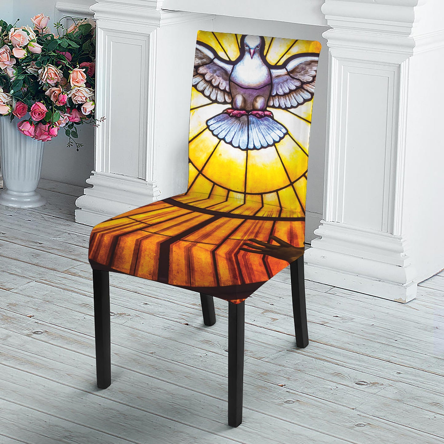 Holy Spirit Dove Stained Glass Print Dining Chair Slipcover