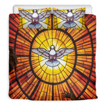 Holy Spirit Dove Stained Glass Print Duvet Cover Bedding Set