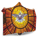 Holy Spirit Dove Stained Glass Print Hooded Blanket