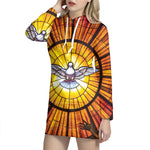 Holy Spirit Dove Stained Glass Print Hoodie Dress