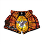 Holy Spirit Dove Stained Glass Print Muay Thai Boxing Shorts