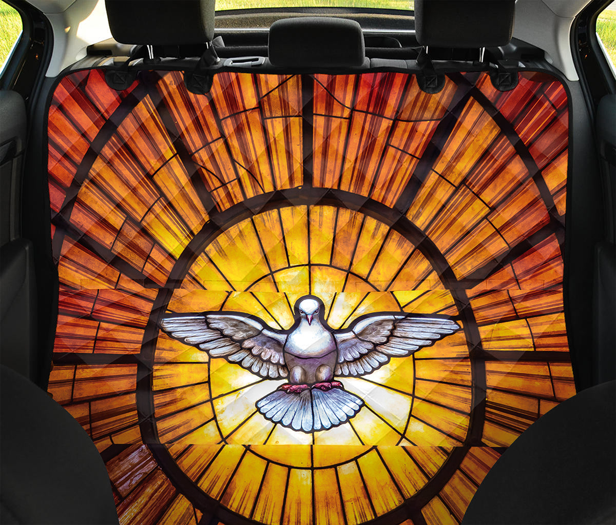 Holy Spirit Dove Stained Glass Print Pet Car Back Seat Cover