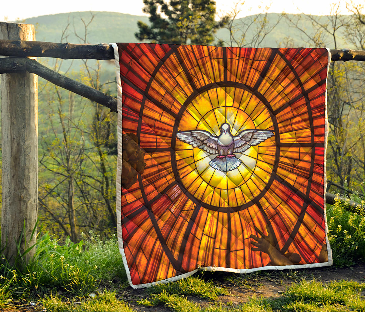 Holy Spirit Dove Stained Glass Print Quilt