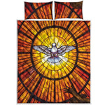 Holy Spirit Dove Stained Glass Print Quilt Bed Set