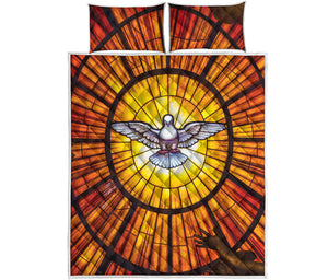 Holy Spirit Dove Stained Glass Print Quilt Bed Set