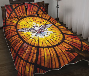 Holy Spirit Dove Stained Glass Print Quilt Bed Set