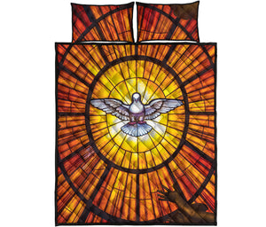 Holy Spirit Dove Stained Glass Print Quilt Bed Set