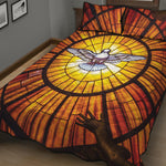 Holy Spirit Dove Stained Glass Print Quilt Bed Set