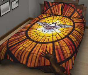 Holy Spirit Dove Stained Glass Print Quilt Bed Set