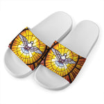 Holy Spirit Dove Stained Glass Print White Slide Sandals