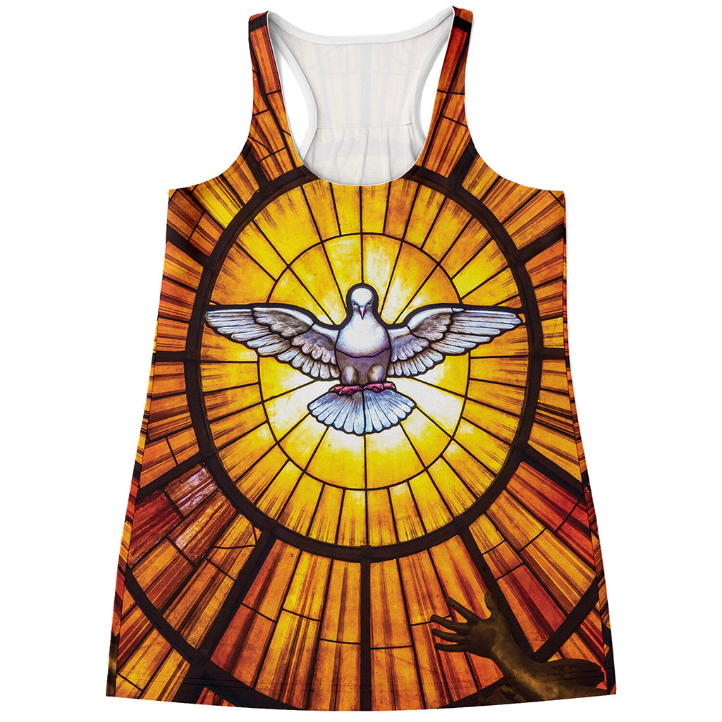 Holy Spirit Dove Stained Glass Print Women's Racerback Tank Top