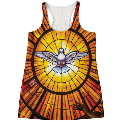 Holy Spirit Dove Stained Glass Print Women's Racerback Tank Top