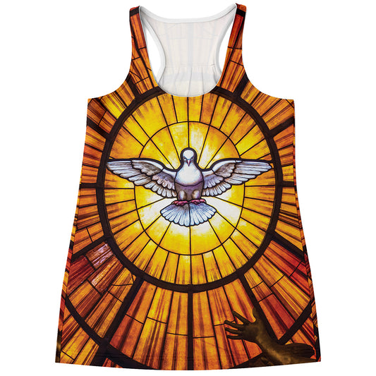 Holy Spirit Dove Stained Glass Print Women's Racerback Tank Top