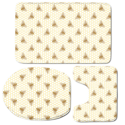 Honey Bee Hive Pattern Print 3 Piece Bath Mat Set