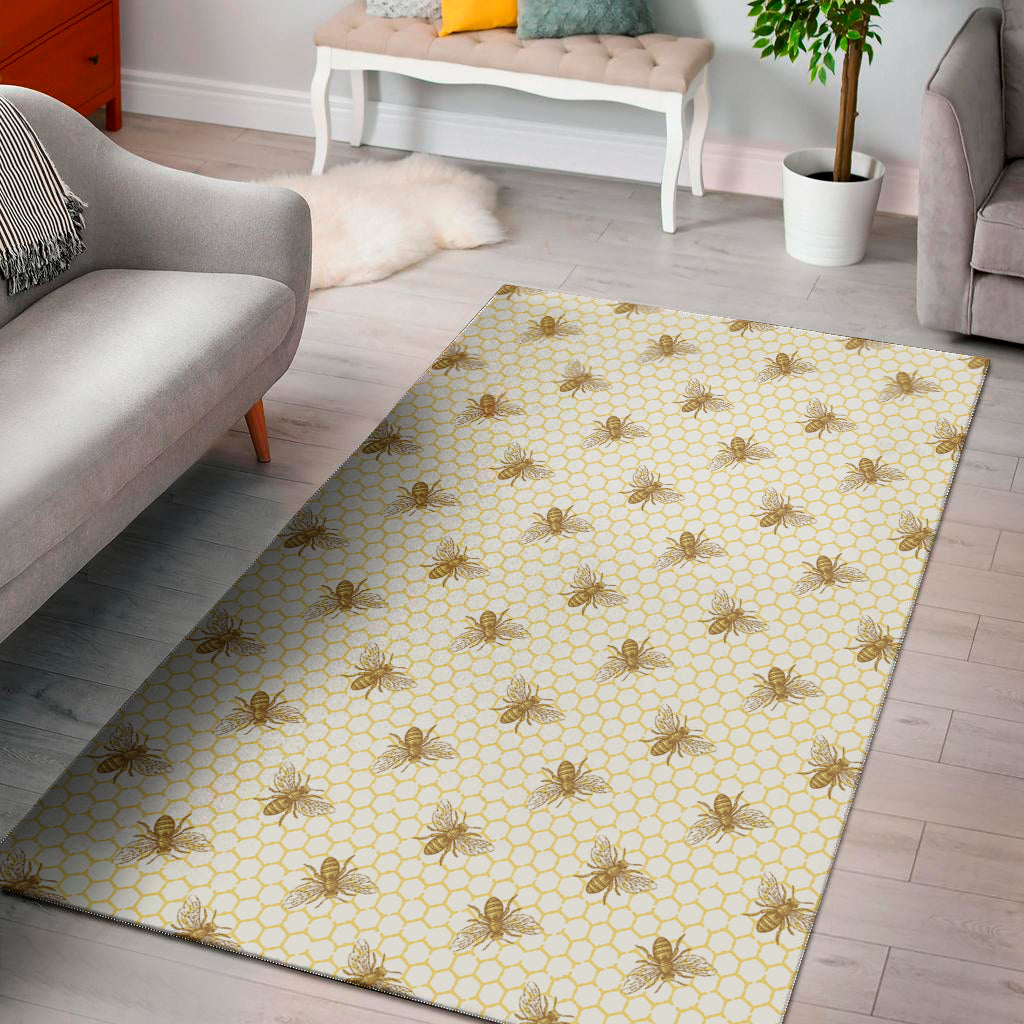 Honey Bee Hive Pattern Print Area Rug