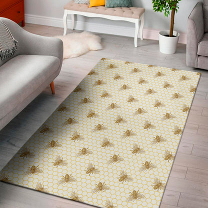 Honey Bee Hive Pattern Print Area Rug