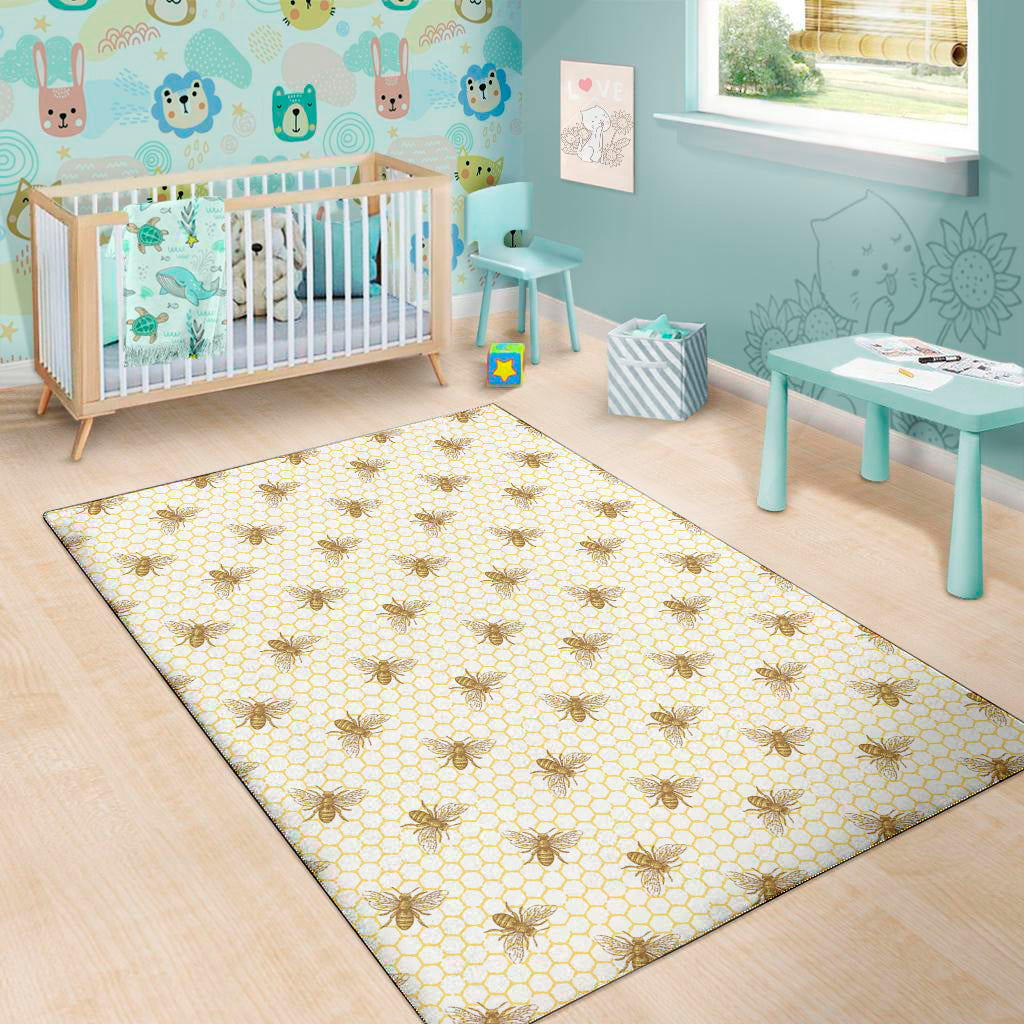 Honey Bee Hive Pattern Print Area Rug