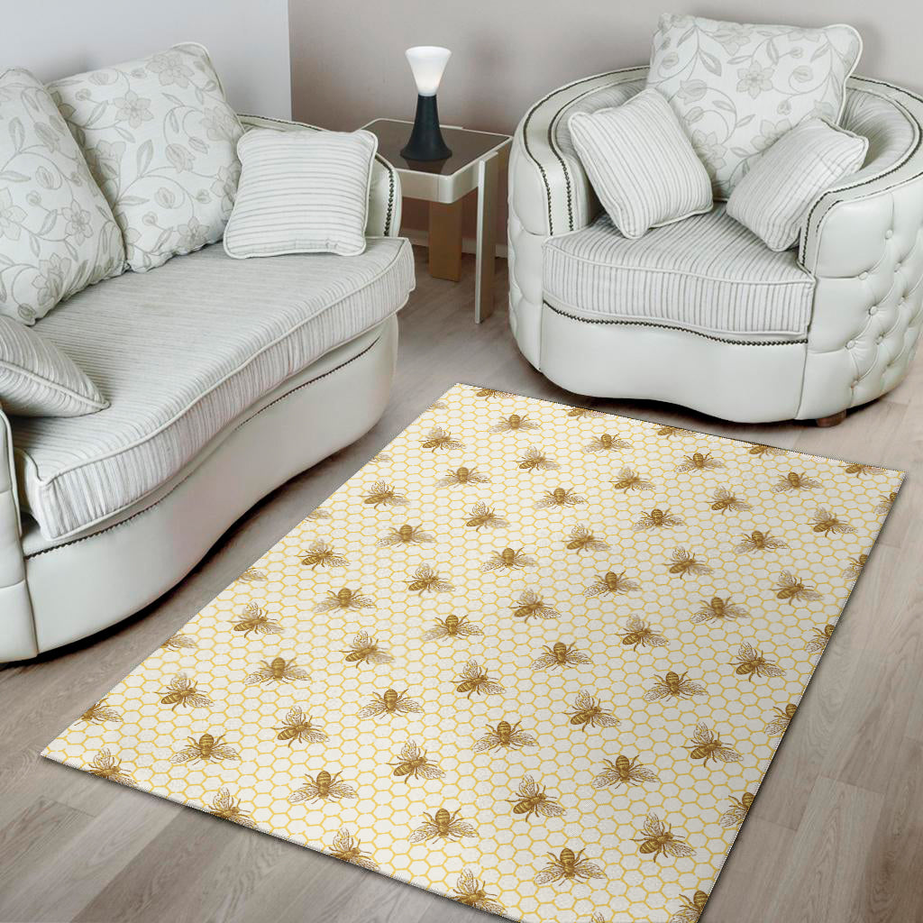 Honey Bee Hive Pattern Print Area Rug