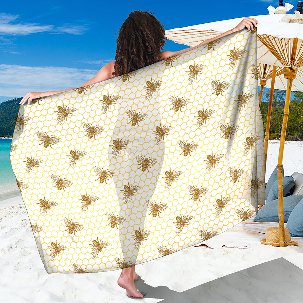Honey Bee Hive Pattern Print Beach Sarong Wrap