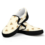 Honey Bee Hive Pattern Print Black Slip On Shoes