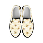 Honey Bee Hive Pattern Print Black Slip On Shoes