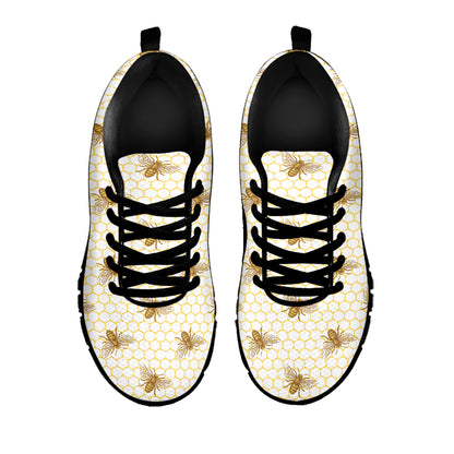 Honey Bee Hive Pattern Print Black Sneakers
