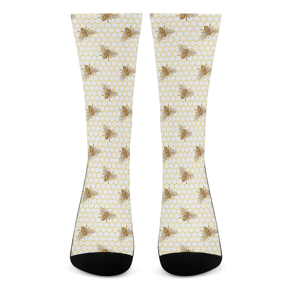 Honey Bee Hive Pattern Print Crew Socks