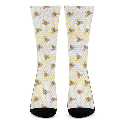 Honey Bee Hive Pattern Print Crew Socks