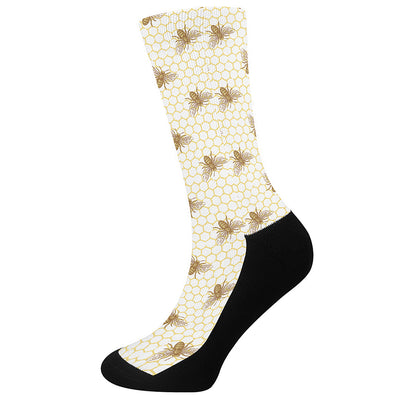 Honey Bee Hive Pattern Print Crew Socks