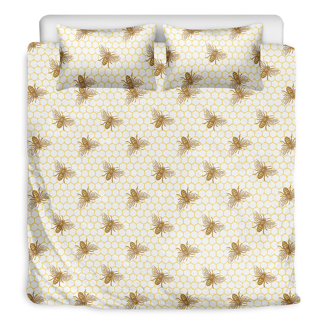 Honey Bee Hive Pattern Print Duvet Cover Bedding Set