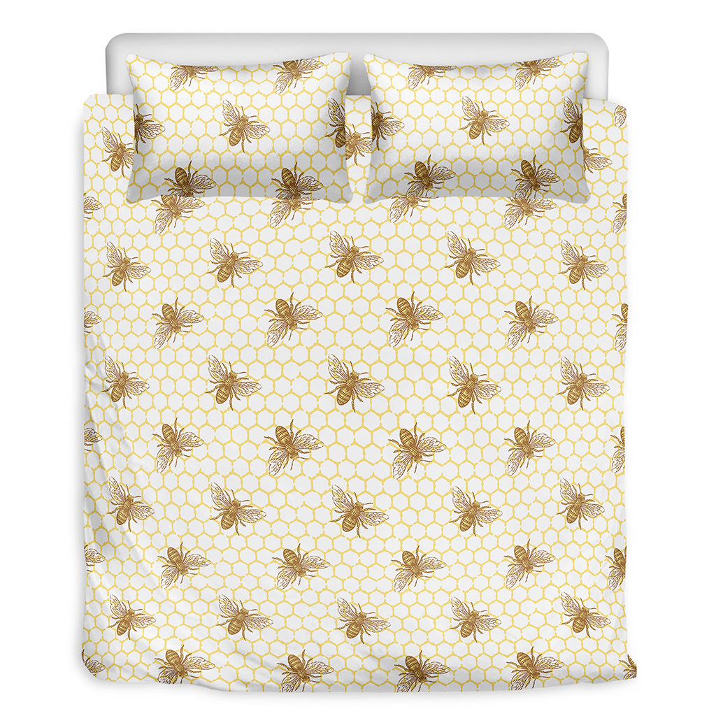 Honey Bee Hive Pattern Print Duvet Cover Bedding Set