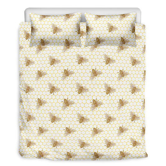 Honey Bee Hive Pattern Print Duvet Cover Bedding Set