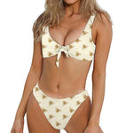 Honey Bee Hive Pattern Print Front Bow Tie Bikini