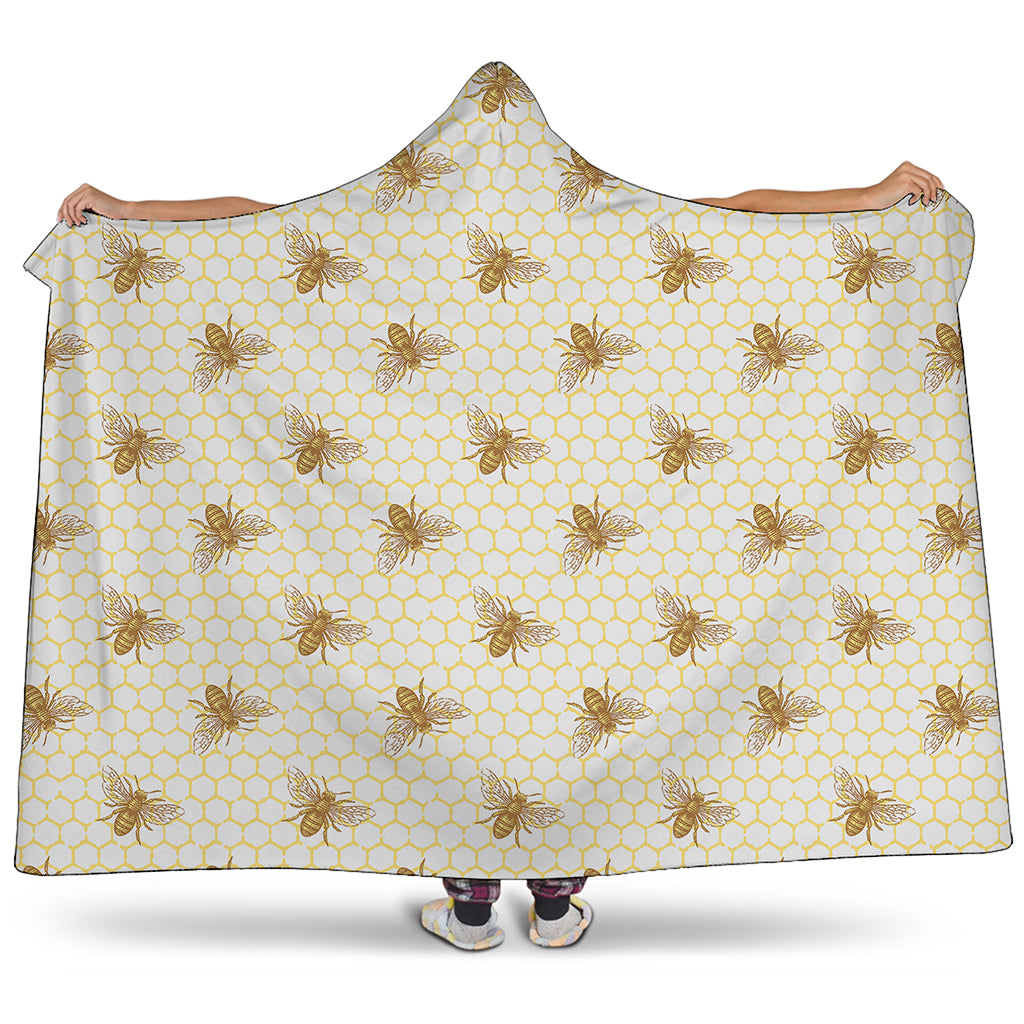 Honey Bee Hive Pattern Print Hooded Blanket