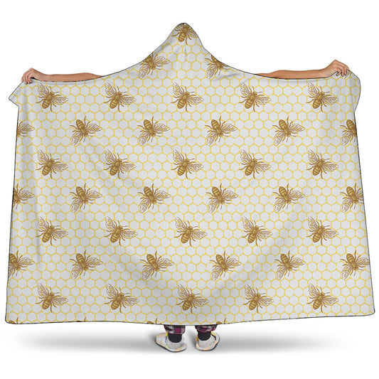 Honey Bee Hive Pattern Print Hooded Blanket