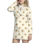 Honey Bee Hive Pattern Print Hoodie Dress