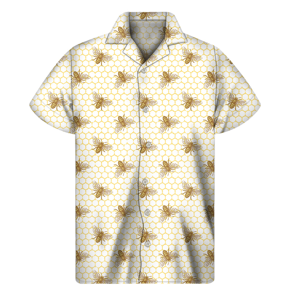 Honey Bee Hive Pattern Print Men's Short Sleeve Shirt